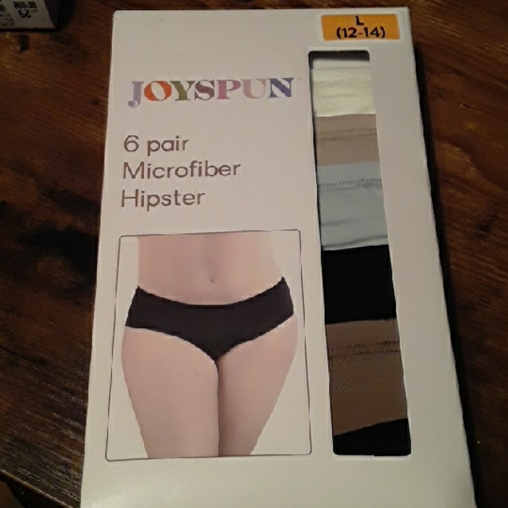 NWT Large 12/14 Joyspun 6 Pair Microfiber Hipster Panties